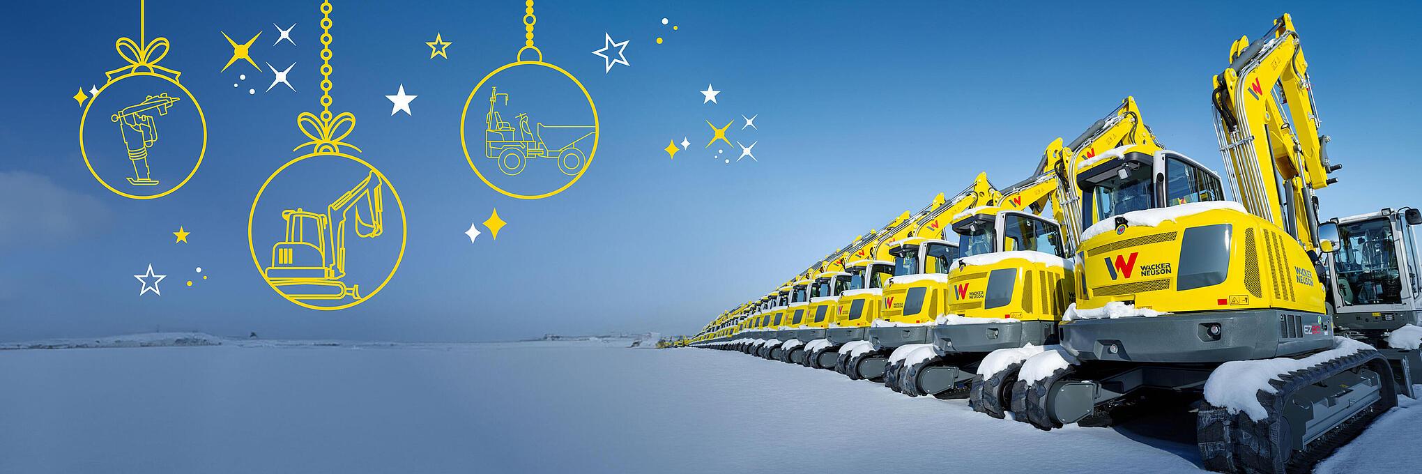 excavators with snow on them