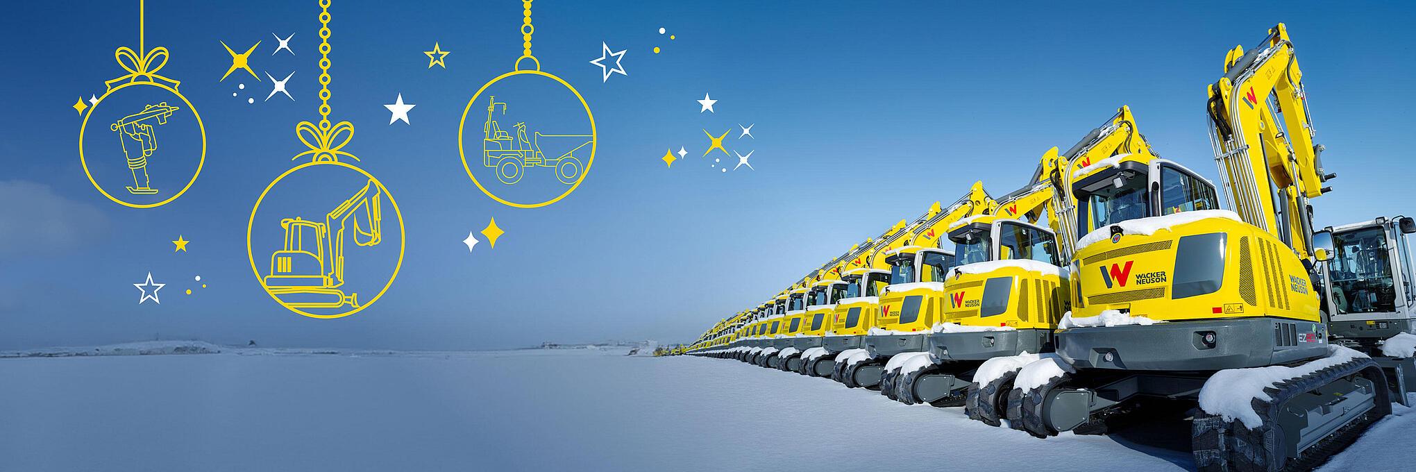 excavators with snow on them