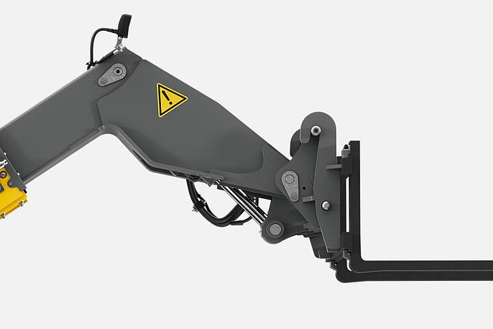 Chariot télescopique Wacker Neuson TH625 en studio, verrouillage du vérin d'inclinaison