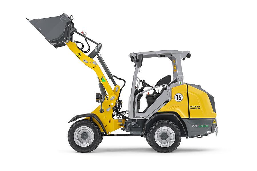 Wacker Neuson wheel loader WL28e with overhead guard, studio