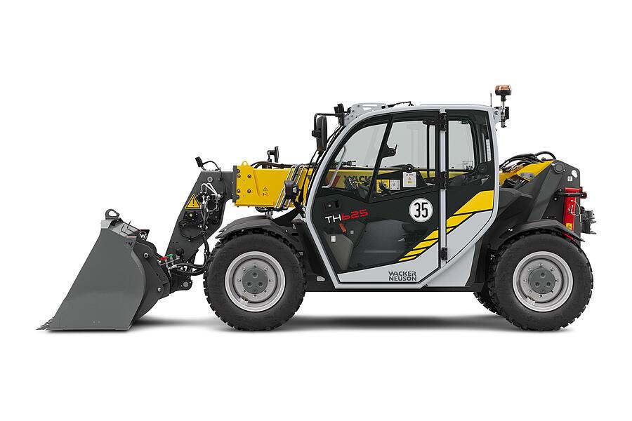 Wacker Neuson telehandler TH625 with earth shovel in studio