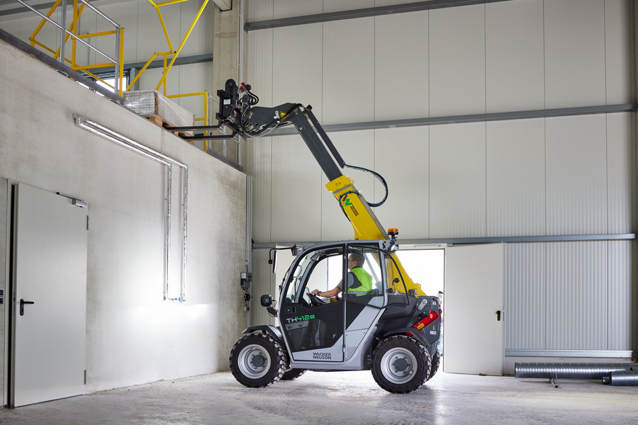 Wacker Neuson TH412e telehandler in use on a construction site