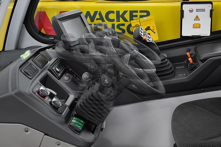 Wacker Neuson telehandler TH625 adjustable steering wheel and steering column, studio