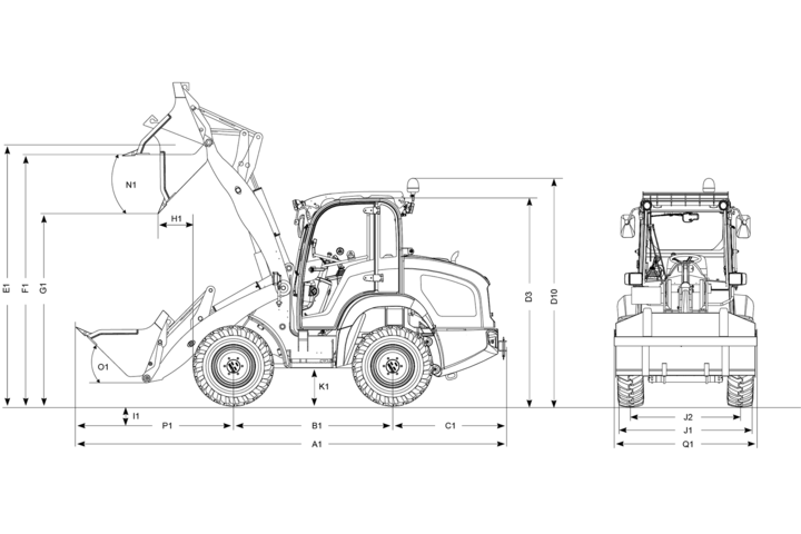 The dimensions of the Kramer wheel loaders of the platforms 349 and 357.