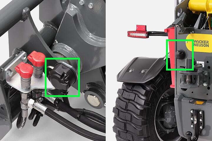 Wacker Neuson telehandler TH625 front and rear electrical connections, studio