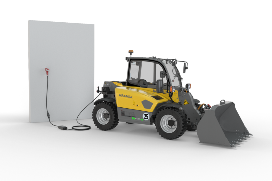 The fully electric Kramer telehandler 1445e while loading.