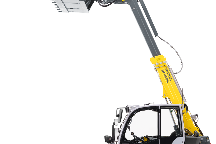 Wacker Neuson telehandler TH412, studio picture with earth bucket