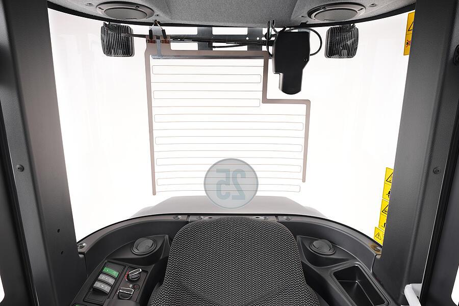 Wacker Neuson wheel loader WL28e view out of cabin, studio