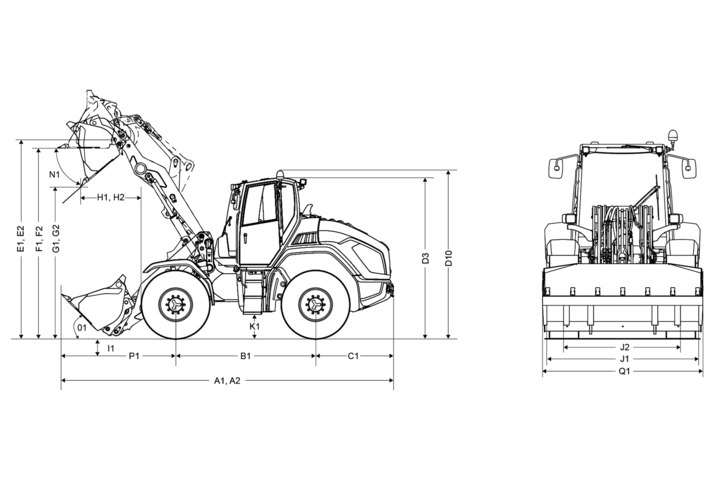 The dimensions of the Kramer wheel loaders of the platform 355.