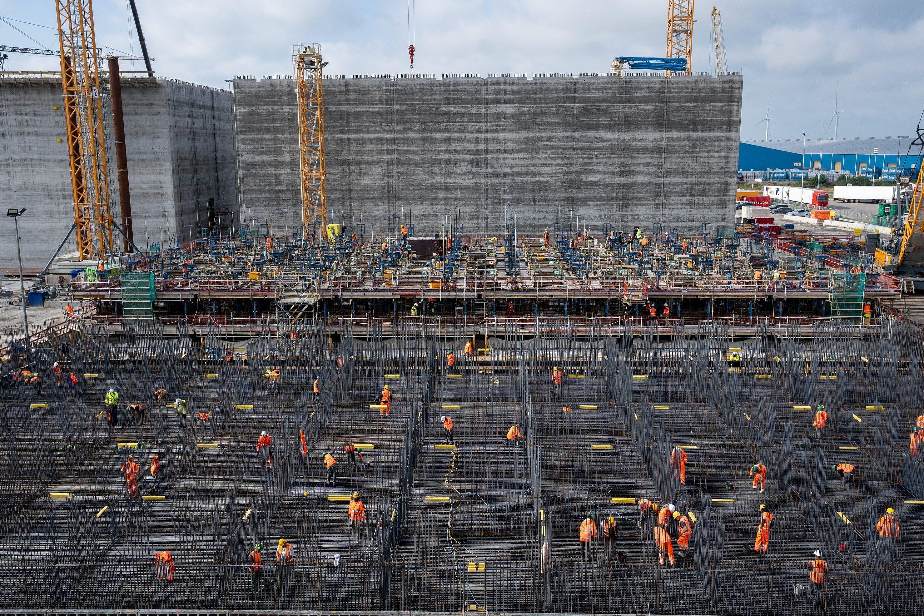 bird view on concrete construction site 