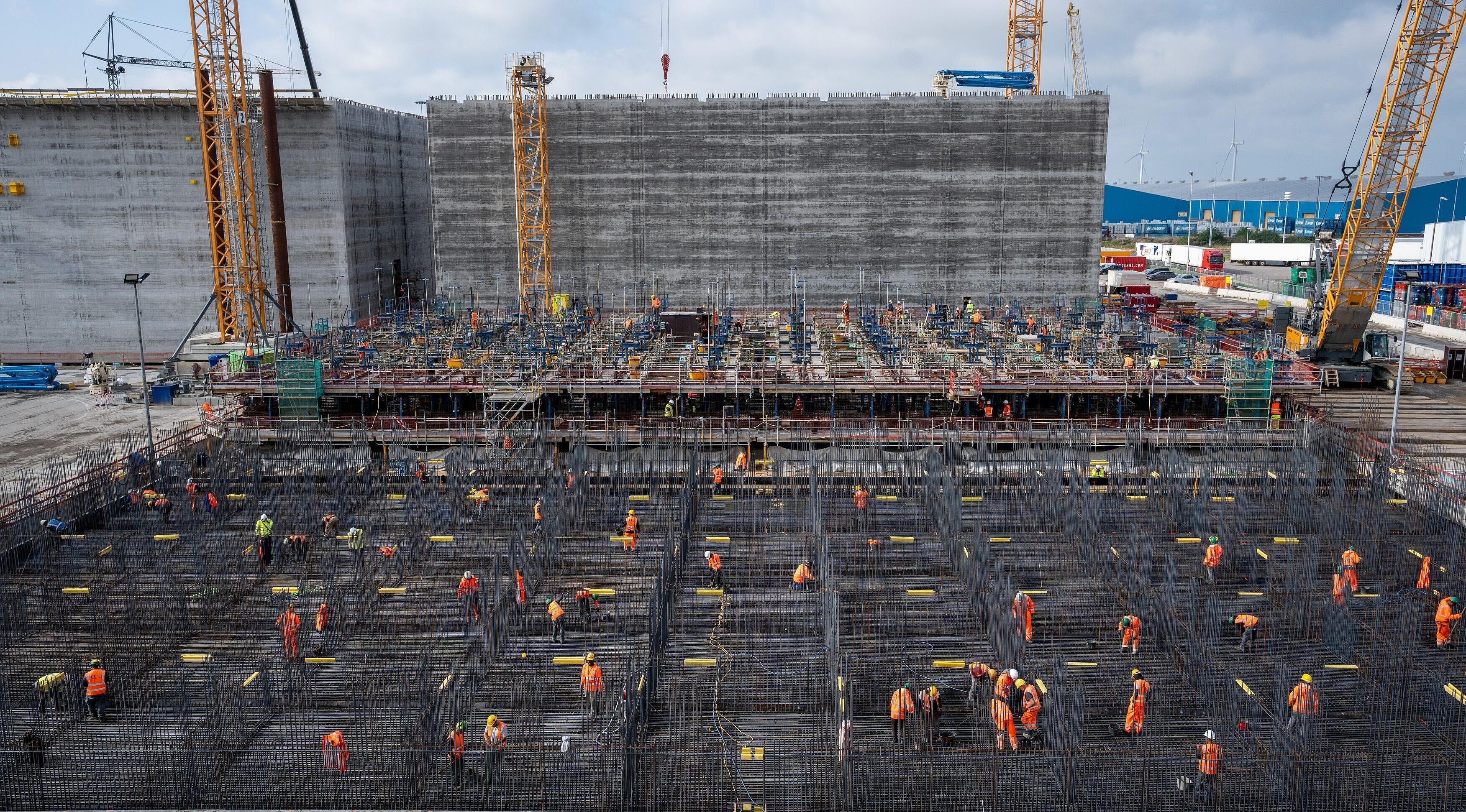 bird view on concrete construction site 