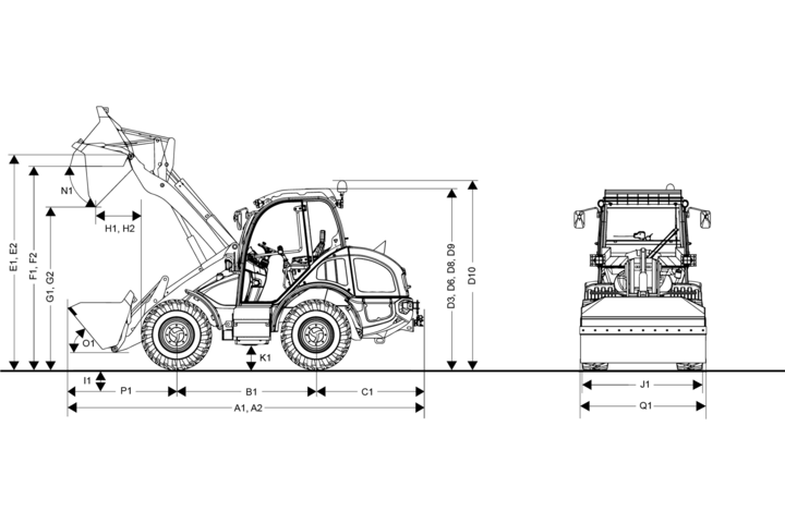 The dimensions of the Kramer wheel loaders of the platforms W01 and W02.