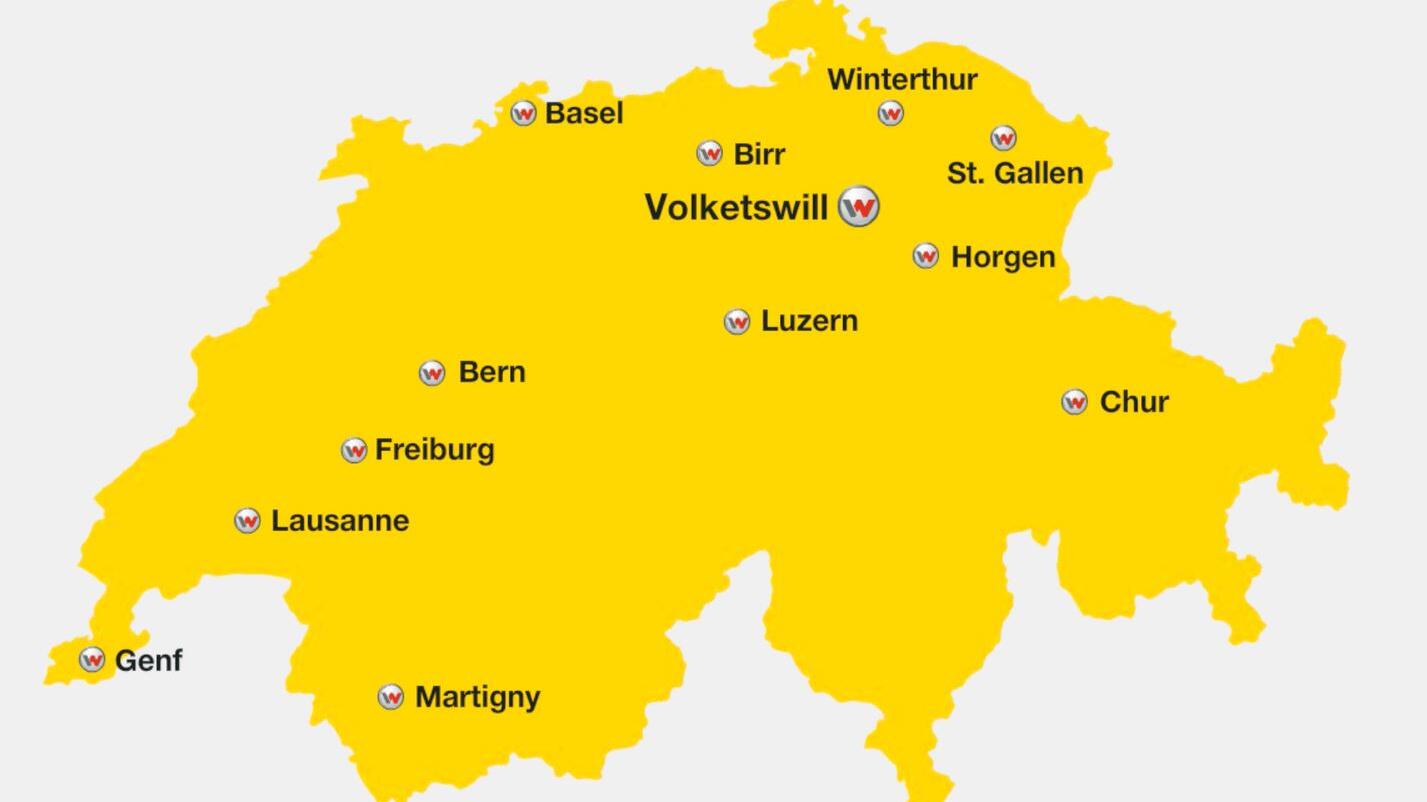 Map of Switzerland with Wacker Neuson subsidiaries