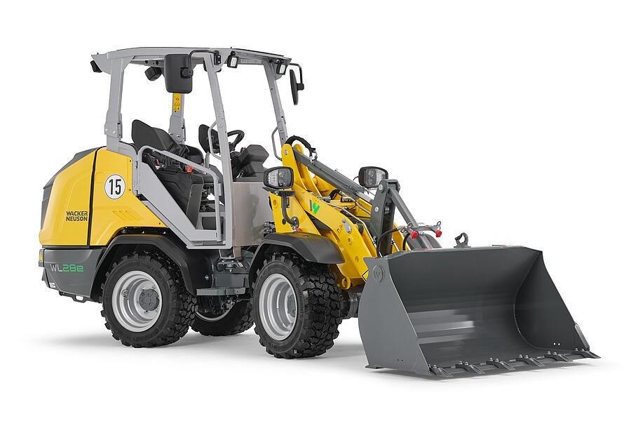 Wacker Neuson wheel loader WL28e with overhead guard, studio