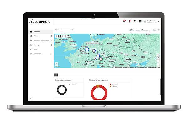 Laptop mit EquipCare Manager Home-Ansicht.