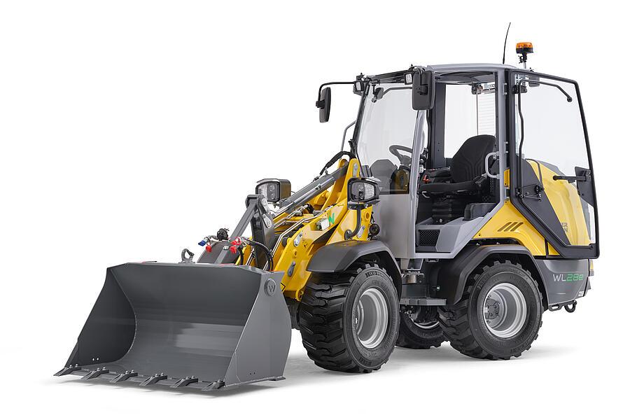 Wacker Neuson wheel loader WL28e with overhead guard, studio