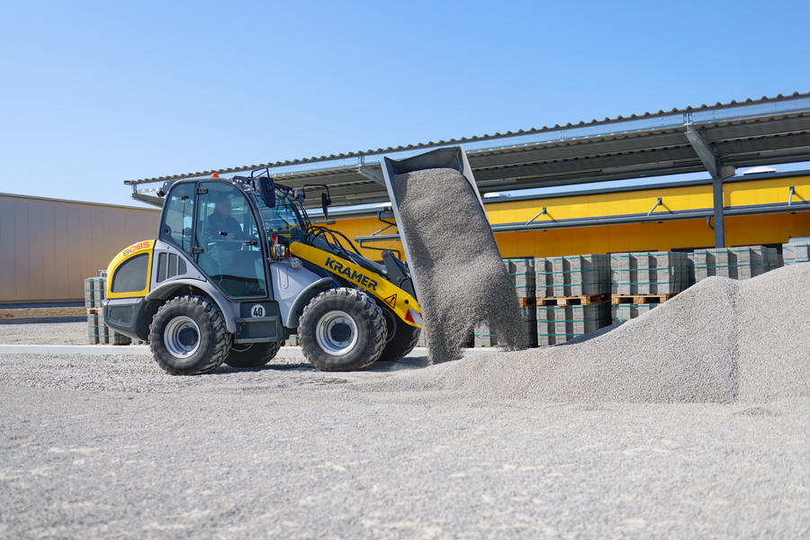 The Kramer wheel loader 8085 while dumping gravel.