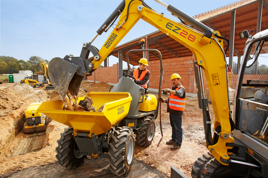 Wheel dumper 1001 is filled with soil