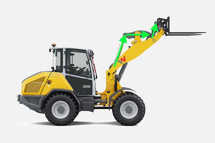 Колесный погрузчик Wacker Neuson WL1150 в студии, z-кинематика