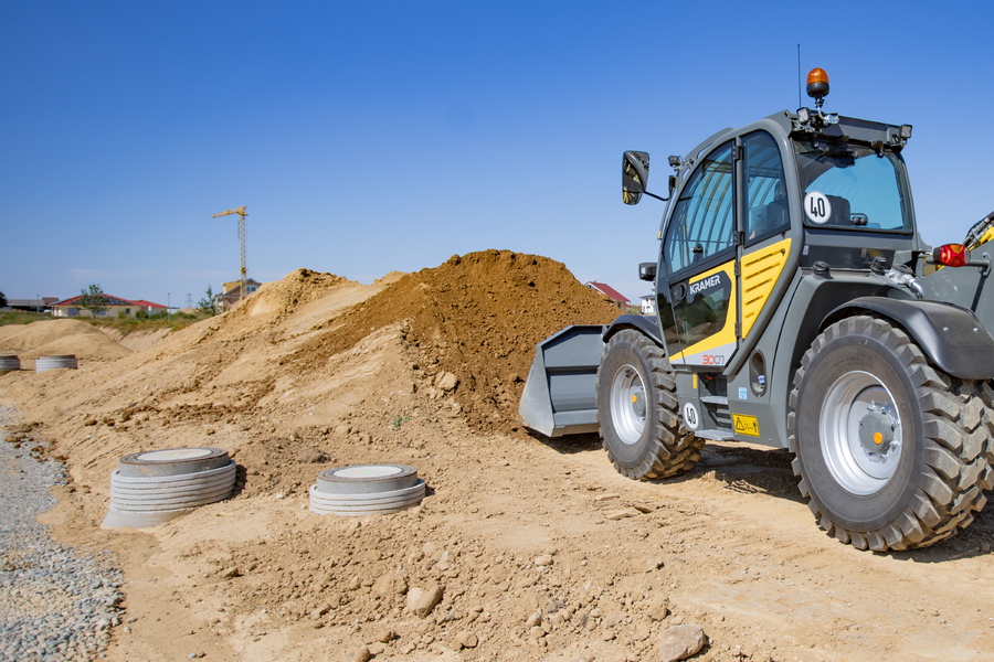 The Kramer telehandler 3007while working on a construction site.