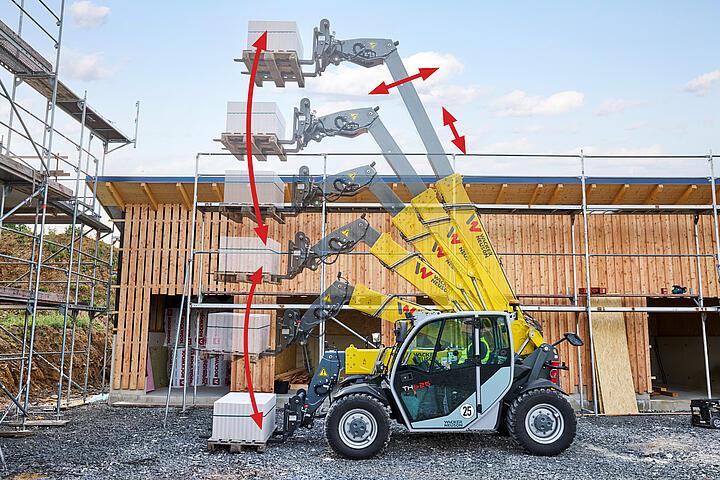 Wacker Neuson telehandler TH625 in application, vls (vertical lift system)