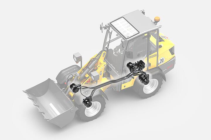 Фронтальный погрузчик Wacker Neuson WL250 в студии, Ступичный привод