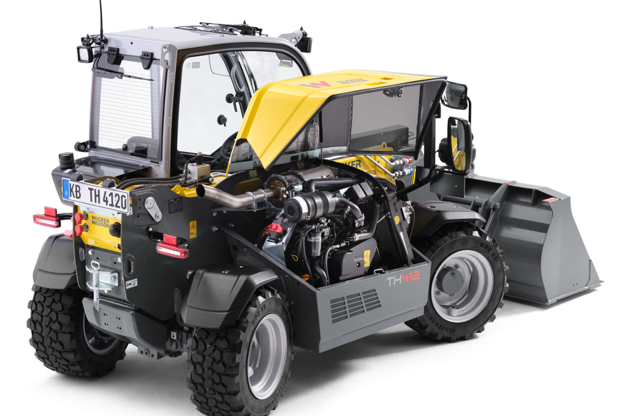 Wacker Neuson telehandler TH412, studio picture, detail engine