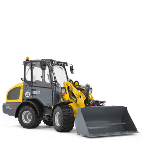 Cargadora de ruedas Wacker Neuson WL34 con cuchara de tierra, estudio